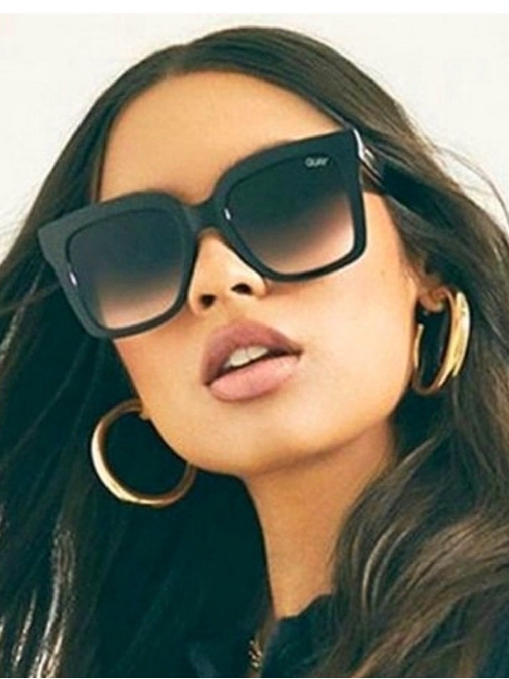 QUAY “ICY” Oversized Black Gradient Square Sunglasses